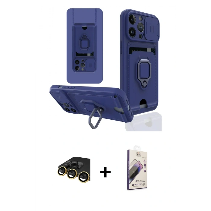 MARSİLYAN™- iPhone 13 Pro Max Kılıf Vadi Form Prime - Siyah Bilvis 3D Mat Cam Ekran Koruyucu + Raze Metal Kamera Lens - GD