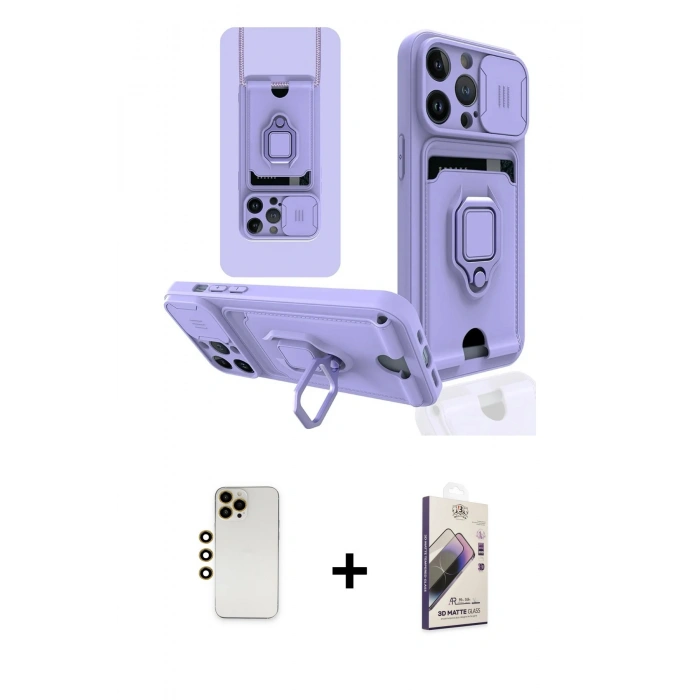 MARSİLYAN™- iPhone 13 Pro Max Kılıf Vadi Form Prime - Siyah Bilvis 3D Mat Cam Ekran Koruyucu + Shine Kamera Lens - GD
