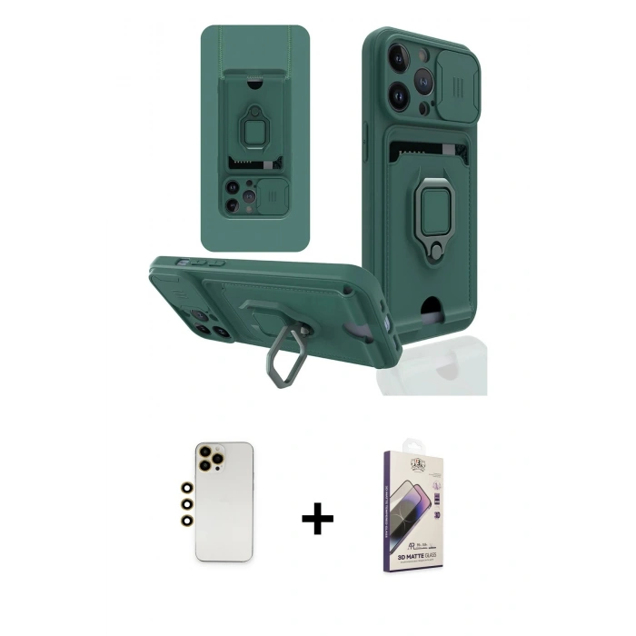 MARSİLYAN™- iPhone 13 Pro Max Kılıf Vadi Form Prime - Siyah Bilvis 3D Mat Cam Ekran Koruyucu + Shine Kamera Lens - GD