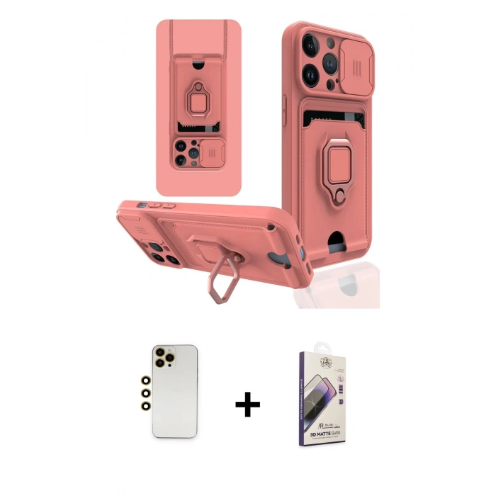 MARSİLYAN™- iPhone 13 Pro Max Kılıf Vadi Form Prime - Siyah Bilvis 3D Mat Cam Ekran Koruyucu + Shine Kamera Lens - GD