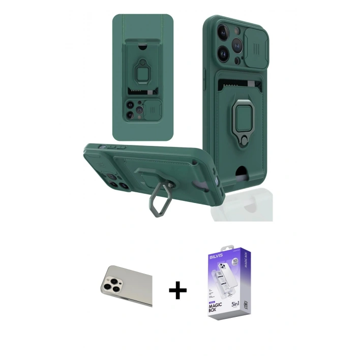 MARSİLYAN™- iPhone 13 Pro Max Kılıf Vadi Form Prime - Siyah Bilvis 5in1 3D Magic Cam Ekran Koruyucu + Rainbow Kamera Lens Koruma Cam - BZ