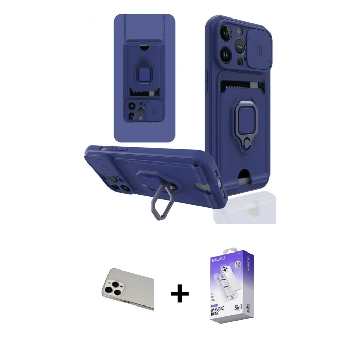 MARSİLYAN™- iPhone 13 Pro Max Kılıf Vadi Form Prime - Siyah Bilvis 5in1 3D Magic Cam Ekran Koruyucu + Rainbow Kamera Lens Koruma Cam - BZ