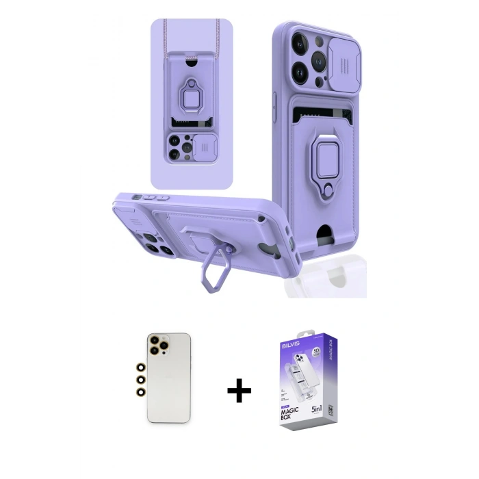 MARSİLYAN™- iPhone 13 Pro Max Kılıf Vadi Form Prime - Siyah Bilvis 5in1 3D Magic Cam Ekran Koruyucu + Shine Kamera Lens - GD