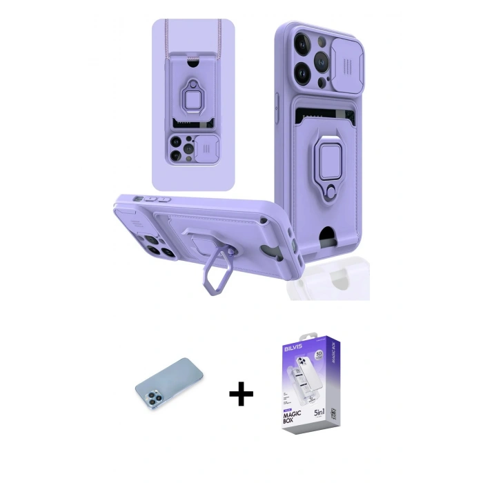 MARSİLYAN™- iPhone 13 Pro Max Kılıf Vadi Form Prime - Siyah Bilvis 5in1 3D Magic Cam Ekran Koruyucu + Shine Kamera Lens Koruma Cam - MI
