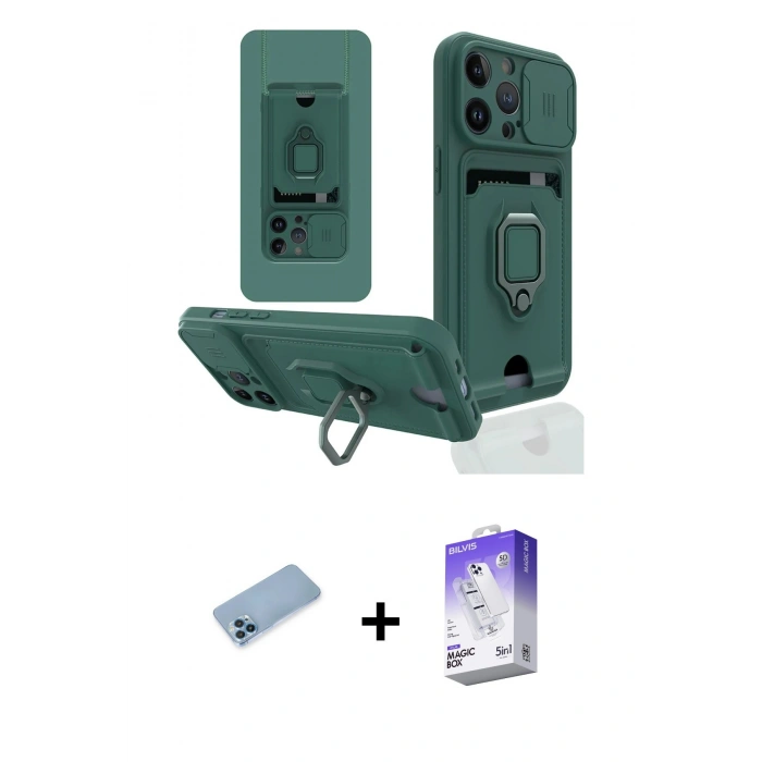 MARSİLYAN™- iPhone 13 Pro Max Kılıf Vadi Form Prime - Siyah Bilvis 5in1 3D Magic Cam Ekran Koruyucu + Shine Kamera Lens Koruma Cam - MI