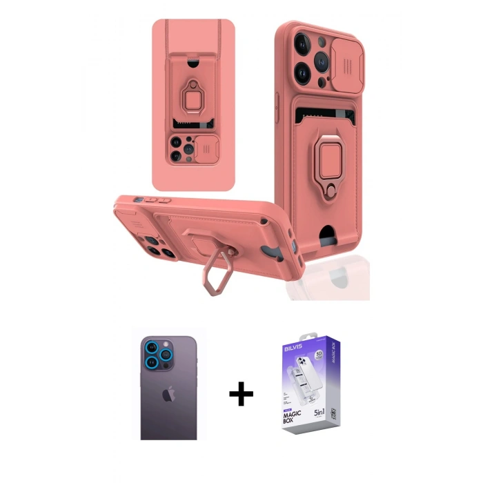 MARSİLYAN™- iPhone 13 Pro Max Kılıf Vadi Form Prime - Siyah Bilvis 5in1 3D Magic Cam Ekran Koruyucu + Neon Fosforlu Kamera Lens - MI