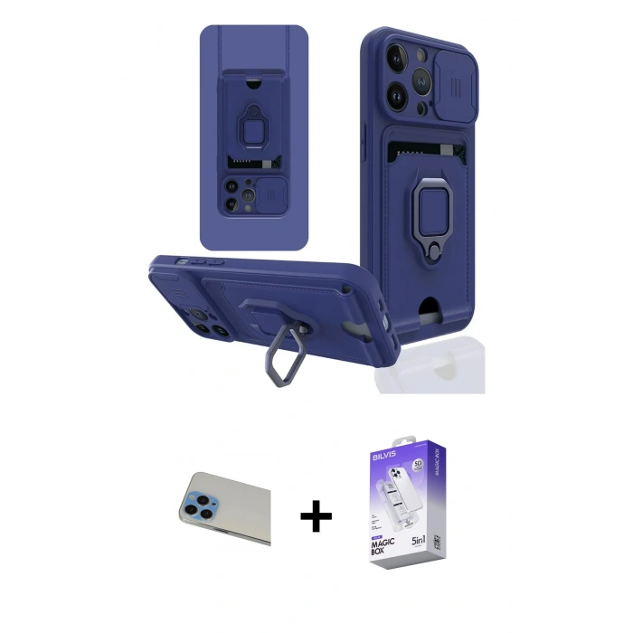 MARSİLYAN™- iPhone 13 Pro Max Kılıf Vadi Form Prime - Siyah Bilvis 5in1 3D Magic Cam Ekran Koruyucu + Rainbow Kamera Lens Koruma Cam - MI