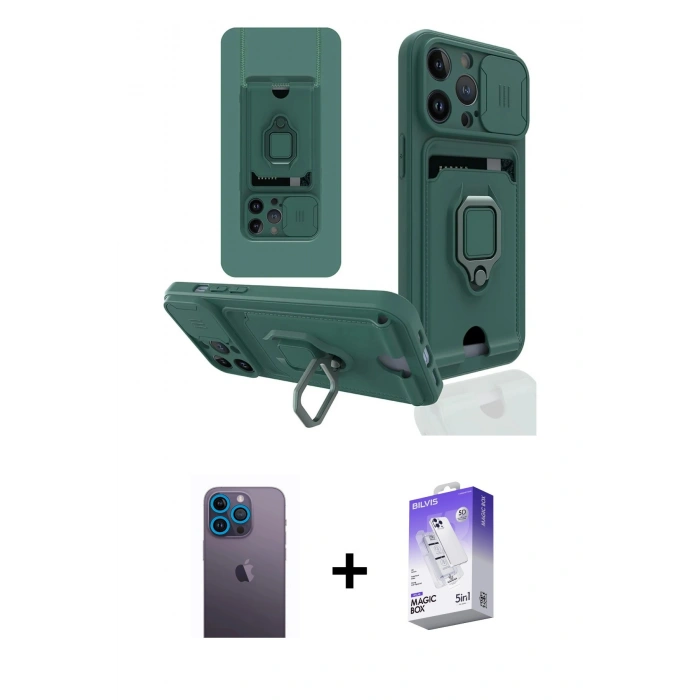 MARSİLYAN™- iPhone 13 Pro Max Kılıf Vadi Form Prime - Siyah Bilvis 5in1 3D Magic Cam Ekran Koruyucu + Neon Fosforlu Kamera Lens - MI