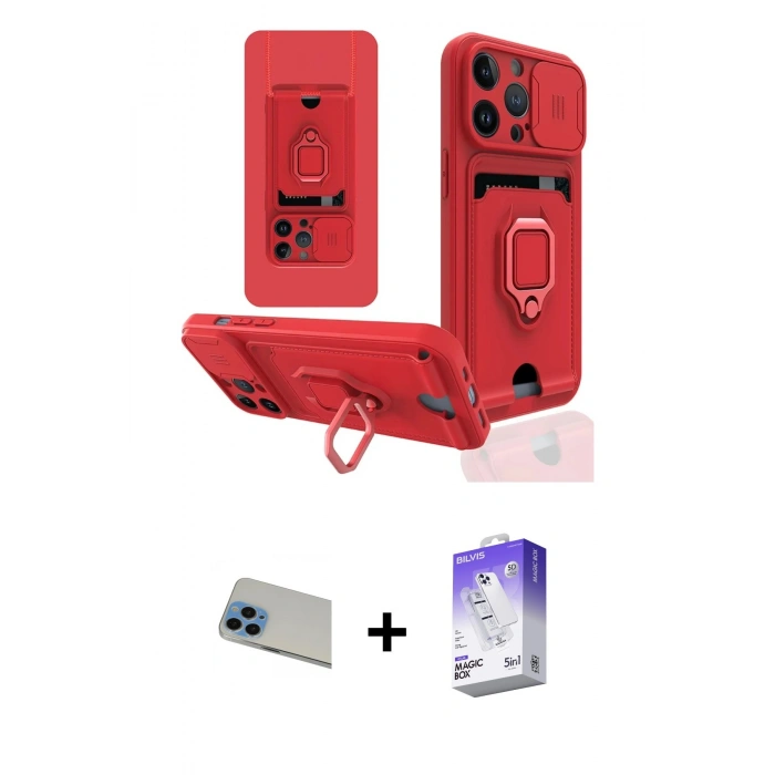 MARSİLYAN™- iPhone 13 Pro Max Kılıf Vadi Form Prime - Siyah Bilvis 5in1 3D Magic Cam Ekran Koruyucu + Rainbow Kamera Lens Koruma Cam - MI
