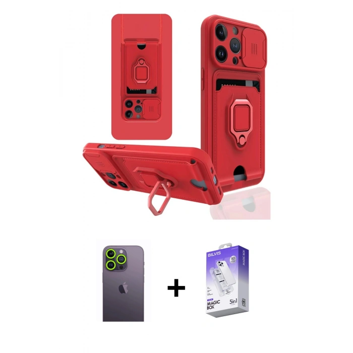 MARSİLYAN™- iPhone 13 Pro Max Kılıf Vadi Form Prime - Siyah Bilvis 5in1 3D Magic Cam Ekran Koruyucu + Neon Fosforlu Kamera Lens - YL