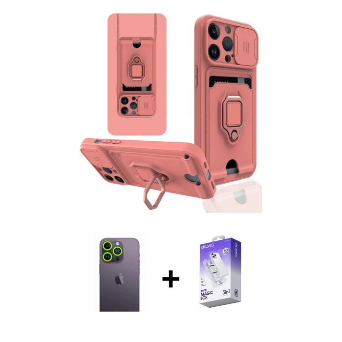 MARSİLYAN™- iPhone 13 Pro Max Kılıf Vadi Form Prime - Siyah Bilvis 5in1 3D Magic Cam Ekran Koruyucu + Neon Fosforlu Kamera Lens - YL