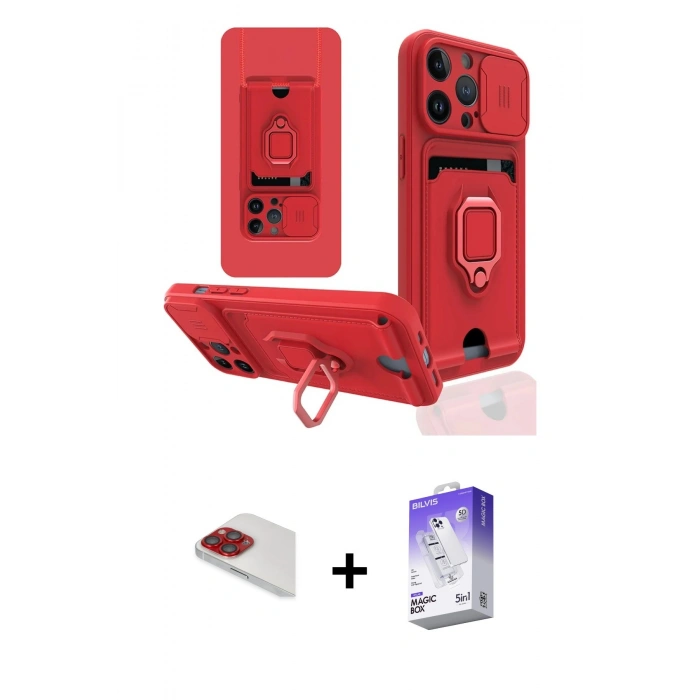 MARSİLYAN™- iPhone 13 Pro Max Kılıf Vadi Form Prime - Siyah Bilvis 5in1 3D Magic Cam Ekran Koruyucu + Pers Alüminyum Kamera Lens - KI