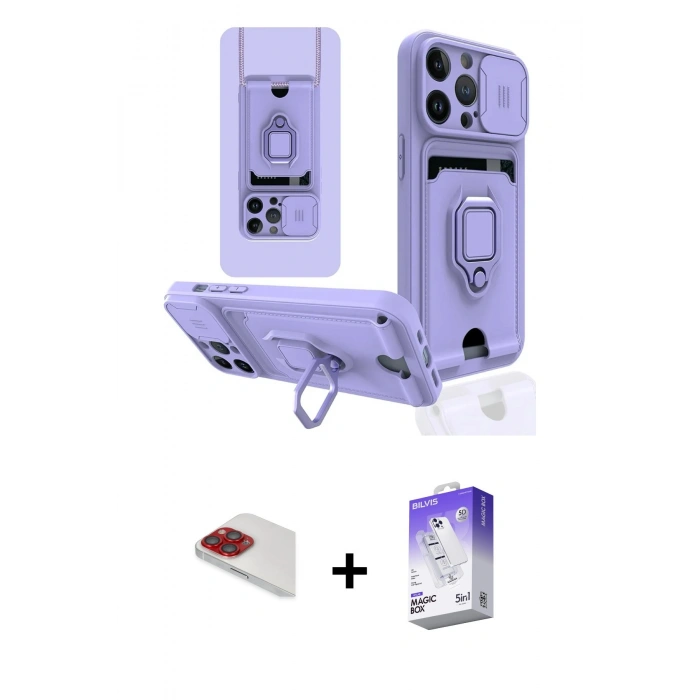 MARSİLYAN™- iPhone 13 Pro Max Kılıf Vadi Form Prime - Siyah Bilvis 5in1 3D Magic Cam Ekran Koruyucu + Pers Alüminyum Kamera Lens - KI
