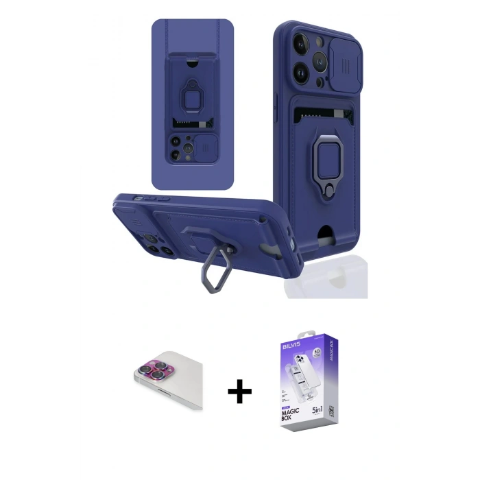 MARSİLYAN™- iPhone 13 Pro Max Kılıf Vadi Form Prime - Siyah Bilvis 5in1 3D Magic Cam Ekran Koruyucu + Pers Alüminyum Kamera Lens - GI