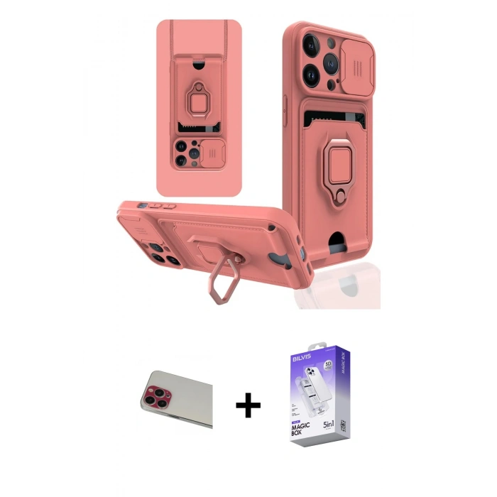 MARSİLYAN™- iPhone 13 Pro Max Kılıf Vadi Form Prime - Siyah Bilvis 5in1 3D Magic Cam Ekran Koruyucu + Rainbow Kamera Lens Koruma Cam - KI