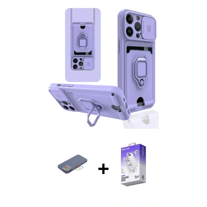 MARSİLYAN™- iPhone 13 Pro Max Kılıf Vadi Form Prime - Siyah Bilvis 5in1 3D Magic Cam Ekran Koruyucu + Renkli Kamera Lens Koruma Cam - MI