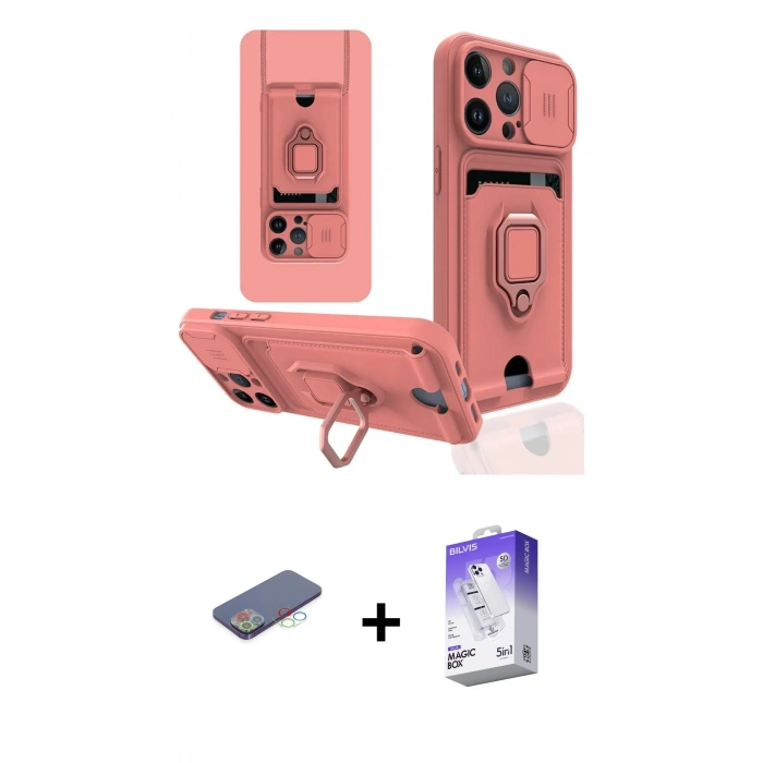 MARSİLYAN™- iPhone 13 Pro Max Kılıf Vadi Form Prime - Siyah Bilvis 5in1 3D Magic Cam Ekran Koruyucu + Renkli Kamera Lens Koruma Cam - MI