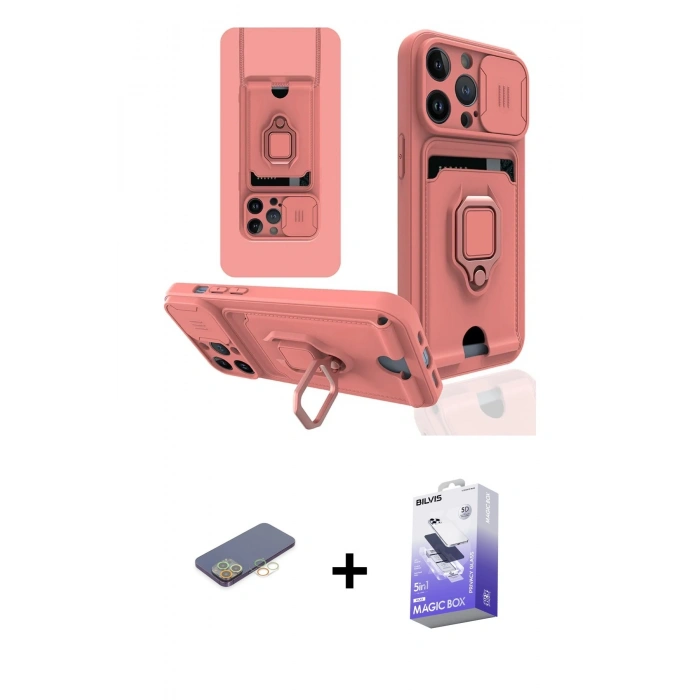 MARSİLYAN™- iPhone 13 Pro Max Kılıf Vadi Form Prime - Siyah Bilvis 5in1 5D Magic Hayalet Cam Ekran Koruyucu + Renkli Kamera Lens Koruma Cam - SI