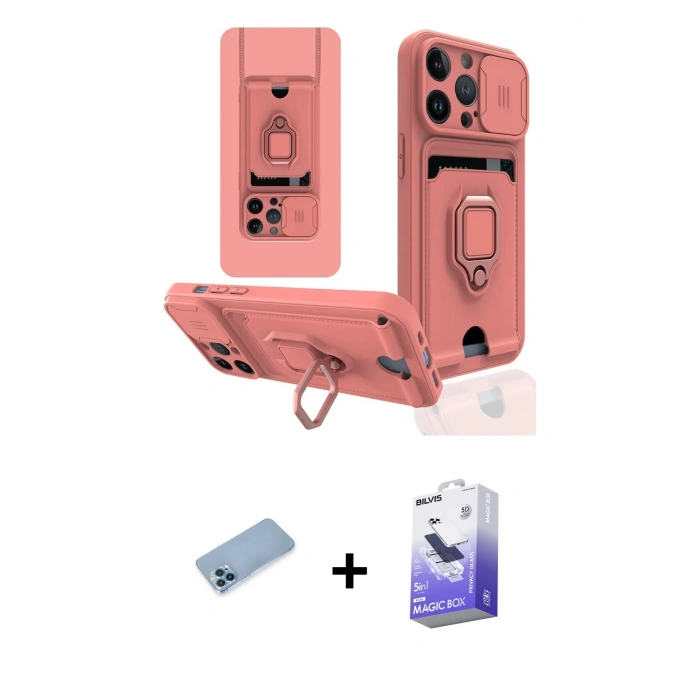 MARSİLYAN™- iPhone 13 Pro Max Kılıf Vadi Form Prime - Siyah Bilvis 5in1 5D Magic Hayalet Cam Ekran Koruyucu + Shine Kamera Lens Koruma Cam - MI