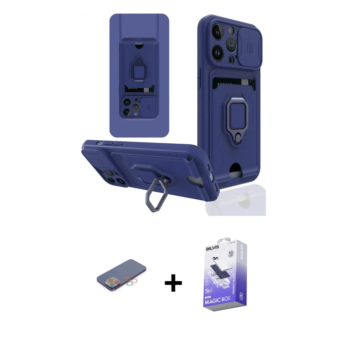 MARSİLYAN™- iPhone 13 Pro Max Kılıf Vadi Form Prime - Siyah Bilvis 5in1 5D Magic Hayalet Cam Ekran Koruyucu + Renkli Kamera Lens Koruma Cam - PE