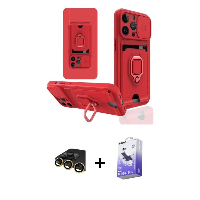 MARSİLYAN™- iPhone 13 Pro Max Kılıf Vadi Form Prime - Siyah Bilvis 5in1 5D Magic Hayalet Cam Ekran Koruyucu + Raze Metal Kamera Lens - GD