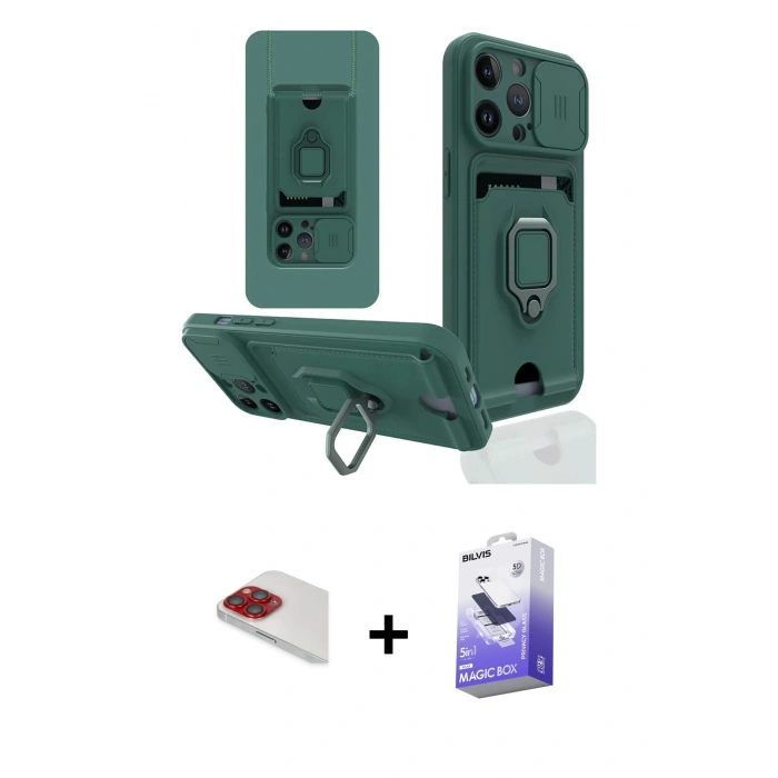 MARSİLYAN™- iPhone 13 Pro Max Kılıf Vadi Form Prime - Siyah Bilvis 5in1 5D Magic Hayalet Cam Ekran Koruyucu + Pers Alüminyum Kamera Lens - KI