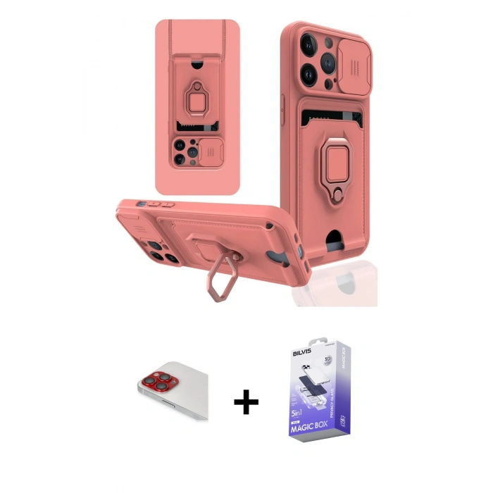 MARSİLYAN™- iPhone 13 Pro Max Kılıf Vadi Form Prime - Siyah Bilvis 5in1 5D Magic Hayalet Cam Ekran Koruyucu + Pers Alüminyum Kamera Lens - KI