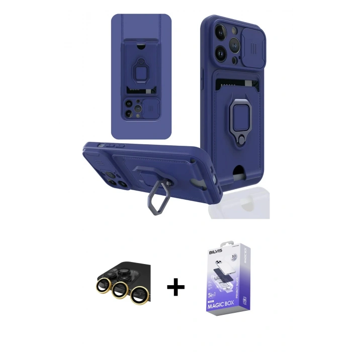 MARSİLYAN™- iPhone 13 Pro Max Kılıf Vadi Form Prime - Siyah Bilvis 5in1 5D Magic Hayalet Cam Ekran Koruyucu + Raze Metal Kamera Lens - GD