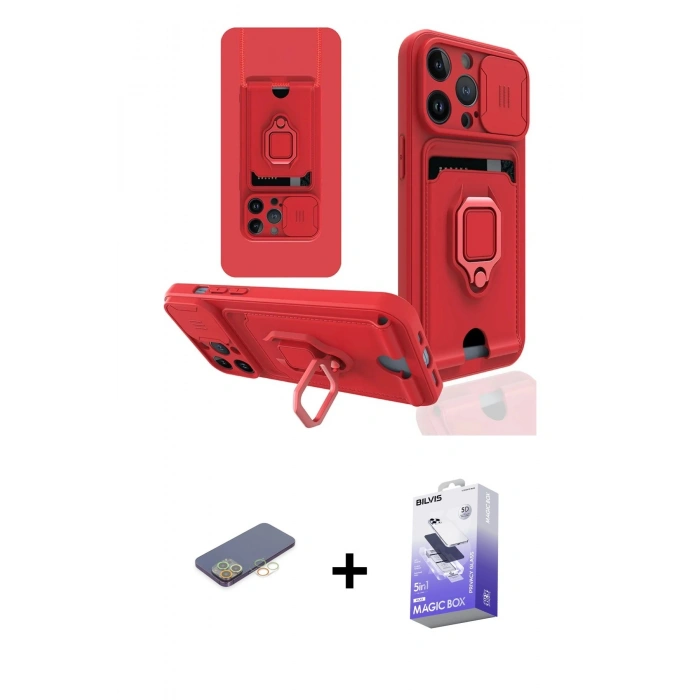 MARSİLYAN™- iPhone 13 Pro Max Kılıf Vadi Form Prime - Siyah Bilvis 5in1 5D Magic Hayalet Cam Ekran Koruyucu + Renkli Kamera Lens Koruma Cam - SI