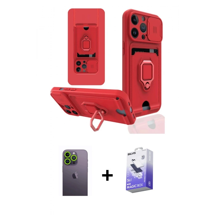 MARSİLYAN™- iPhone 13 Pro Max Kılıf Vadi Form Prime - Siyah Bilvis 5in1 5D Magic Hayalet Cam Ekran Koruyucu + Yeşil Neon Fosforlu Kamera Lens