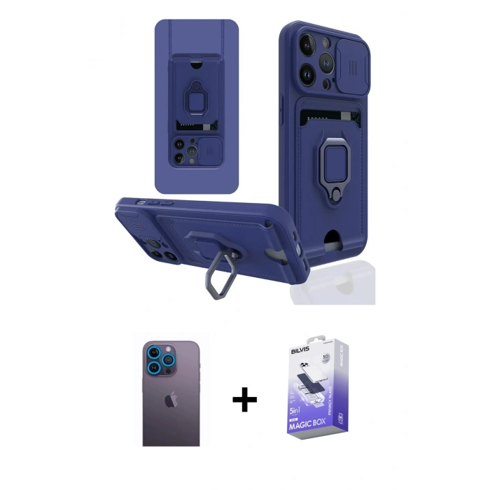 MARSİLYAN™- iPhone 13 Pro Max Kılıf Vadi Form Prime - Siyah Bilvis 5in1 5D Magic Hayalet Cam Ekran Koruyucu + Neon Fosforlu Kamera Lens - MI