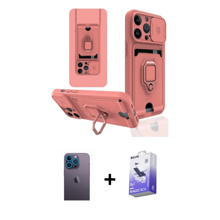MARSİLYAN™- iPhone 13 Pro Max Kılıf Vadi Form Prime - Siyah Bilvis 5in1 5D Magic Hayalet Cam Ekran Koruyucu + Neon Fosforlu Kamera Lens - MI