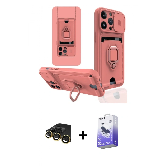 MARSİLYAN™- iPhone 13 Pro Max Kılıf Vadi Form Prime - Siyah Bilvis 5in1 5D Magic Hayalet Cam Ekran Koruyucu + Raze Metal Kamera Lens - GD