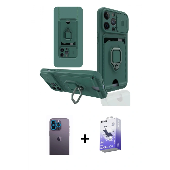 MARSİLYAN™- iPhone 13 Pro Max Kılıf Vadi Form Prime - Siyah Bilvis 5in1 5D Magic Hayalet Cam Ekran Koruyucu + Neon Fosforlu Kamera Lens - MI