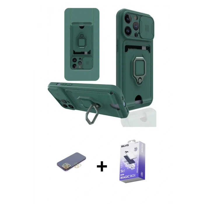 MARSİLYAN™- iPhone 13 Pro Max Kılıf Vadi Form Prime - Siyah Bilvis 5in1 5D Magic Hayalet Cam Ekran Koruyucu + Renkli Kamera Lens Koruma Cam - SI