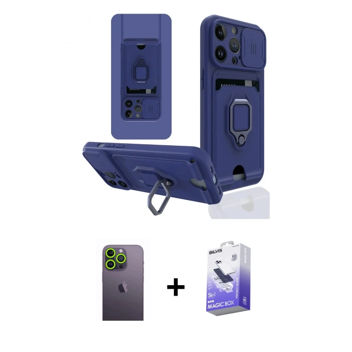 MARSİLYAN™- iPhone 13 Pro Max Kılıf Vadi Form Prime - Siyah Bilvis 5in1 5D Magic Hayalet Cam Ekran Koruyucu + Yeşil Neon Fosforlu Kamera Lens