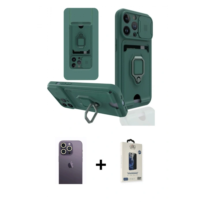 MARSİLYAN™- iPhone 13 Pro Max Kılıf Vadi Form Prime - Siyah Bilvis Hayalet Cam Ekran Koruyucu + Neon Fosforlu Kamera Lens - BZ