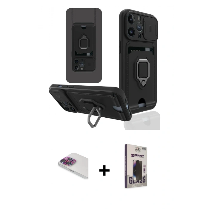 MARSİLYAN™- iPhone 13 Pro Max Kılıf Vadi Form Prime - Siyah Bilvis Hayalet Cam Ekran Koruyucu + Pers Alüminyum Kamera Lens - GI