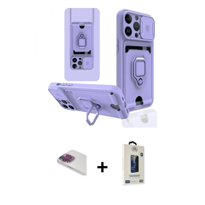 MARSİLYAN™- iPhone 13 Pro Max Kılıf Vadi Form Prime - Siyah Bilvis Hayalet Cam Ekran Koruyucu + Pers Alüminyum Kamera Lens - GI
