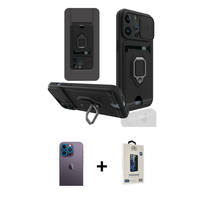 MARSİLYAN™- iPhone 13 Pro Max Kılıf Vadi Form Prime - Siyah Bilvis Hayalet Cam Ekran Koruyucu + Neon Fosforlu Kamera Lens - MI