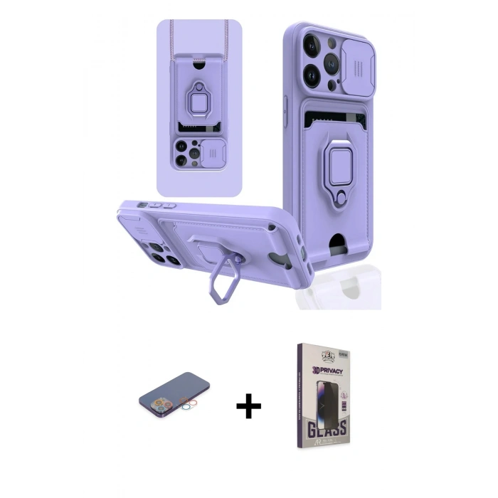 MARSİLYAN™- iPhone 13 Pro Max Kılıf Vadi Form Prime - Siyah Bilvis Hayalet Cam Ekran Koruyucu + Renkli Kamera Lens Koruma Cam - PE