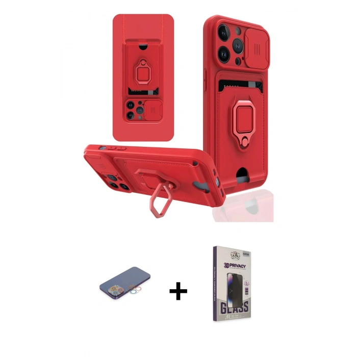 MARSİLYAN™- iPhone 13 Pro Max Kılıf Vadi Form Prime - Siyah Bilvis Hayalet Cam Ekran Koruyucu + Renkli Kamera Lens Koruma Cam - PE