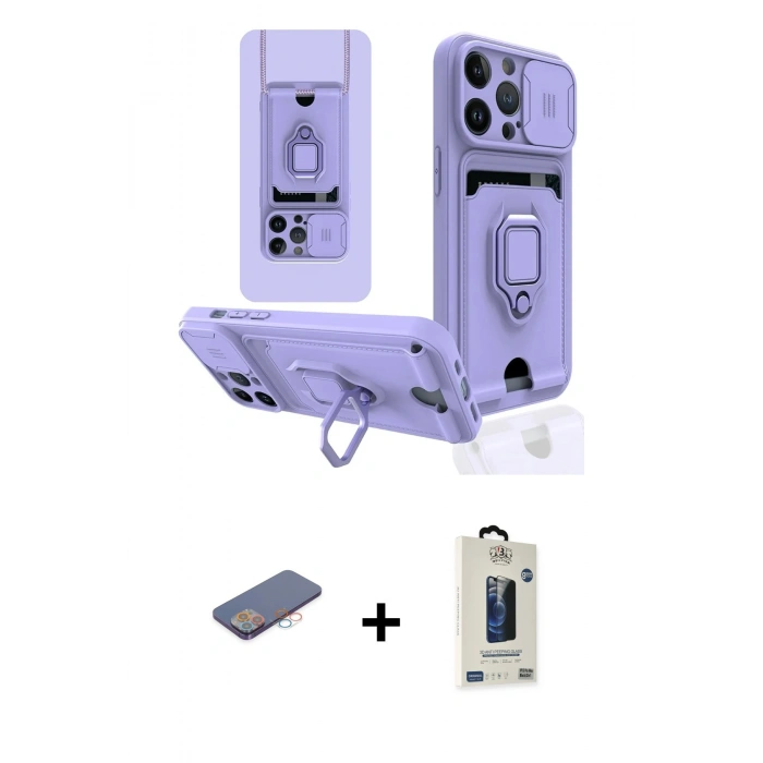 MARSİLYAN™- iPhone 13 Pro Max Kılıf Vadi Form Prime - Siyah Bilvis Hayalet Cam Ekran Koruyucu + Renkli Kamera Lens Koruma Cam - PE
