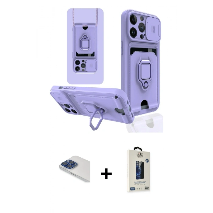 MARSİLYAN™- iPhone 13 Pro Max Kılıf Vadi Form Prime - Siyah Bilvis Hayalet Cam Ekran Koruyucu + Pers Alüminyum Kamera Lens - LT