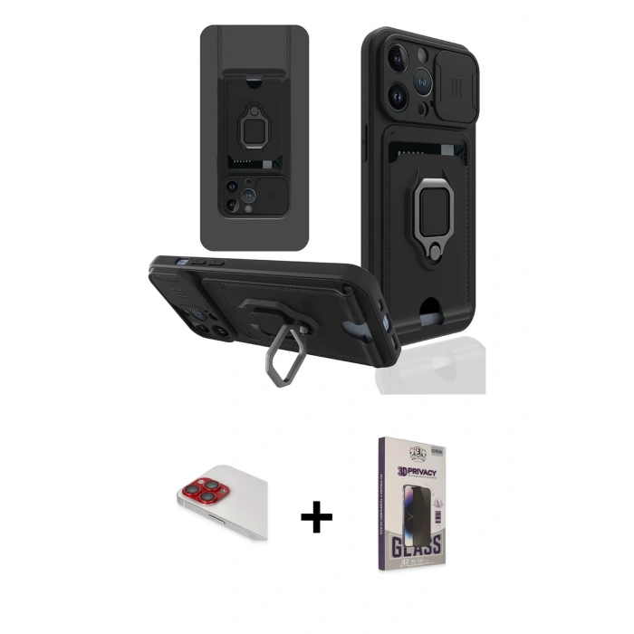 MARSİLYAN™- iPhone 13 Pro Max Kılıf Vadi Form Prime - Siyah Bilvis Hayalet Cam Ekran Koruyucu + Pers Alüminyum Kamera Lens - KI