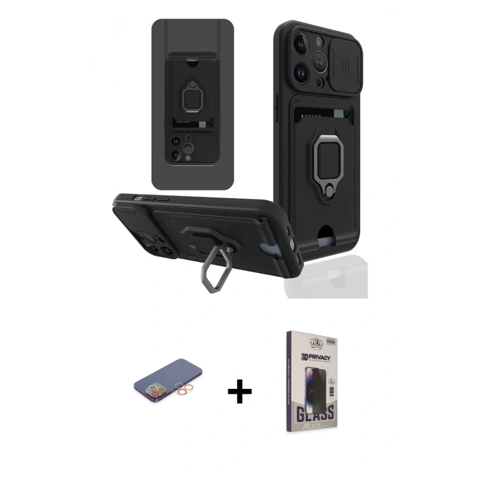 MARSİLYAN™- iPhone 13 Pro Max Kılıf Vadi Form Prime - Siyah Bilvis Hayalet Cam Ekran Koruyucu + Renkli Kamera Lens Koruma Cam - TU