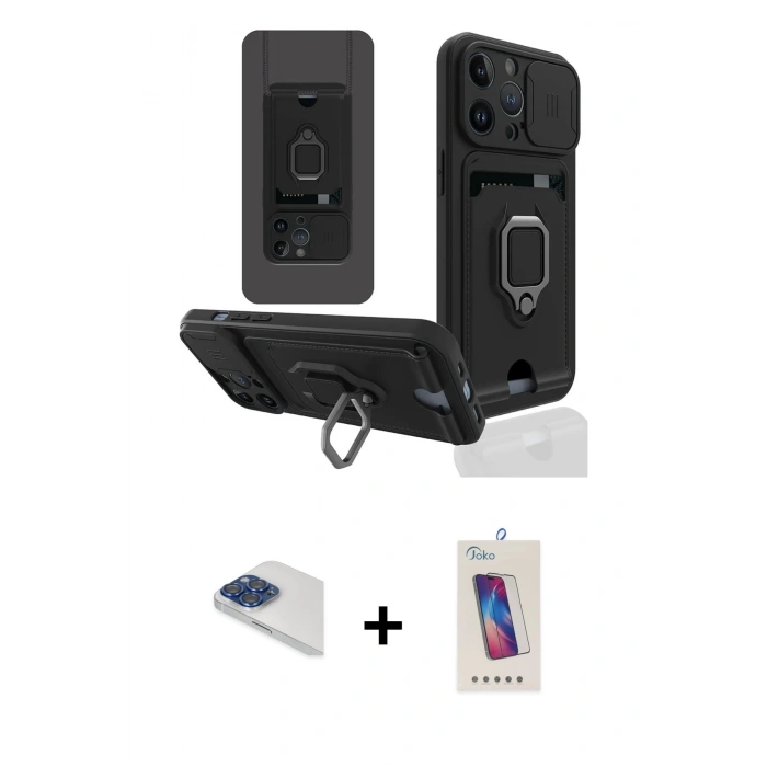 MARSİLYAN™- iPhone 13 Pro Max Kılıf Vadi Form Prime - Siyah Joko 5D Cam + Pers Alüminyum Kamera Lens - LT