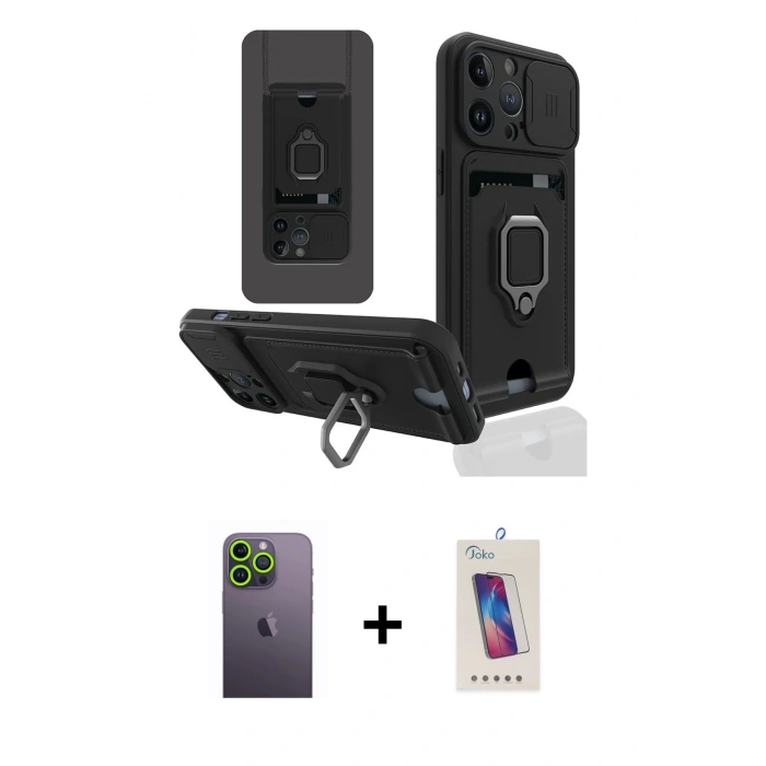 MARSİLYAN™- iPhone 13 Pro Max Kılıf Vadi Form Prime - Siyah Joko 5D Cam + Neon Fosforlu Kamera Lens - YL