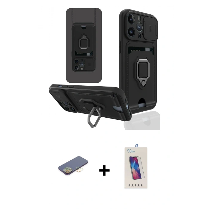 MARSİLYAN™- iPhone 13 Pro Max Kılıf Vadi Form Prime - Siyah Joko 5D Cam + Renkli Kamera Lens Koruma Cam - SI