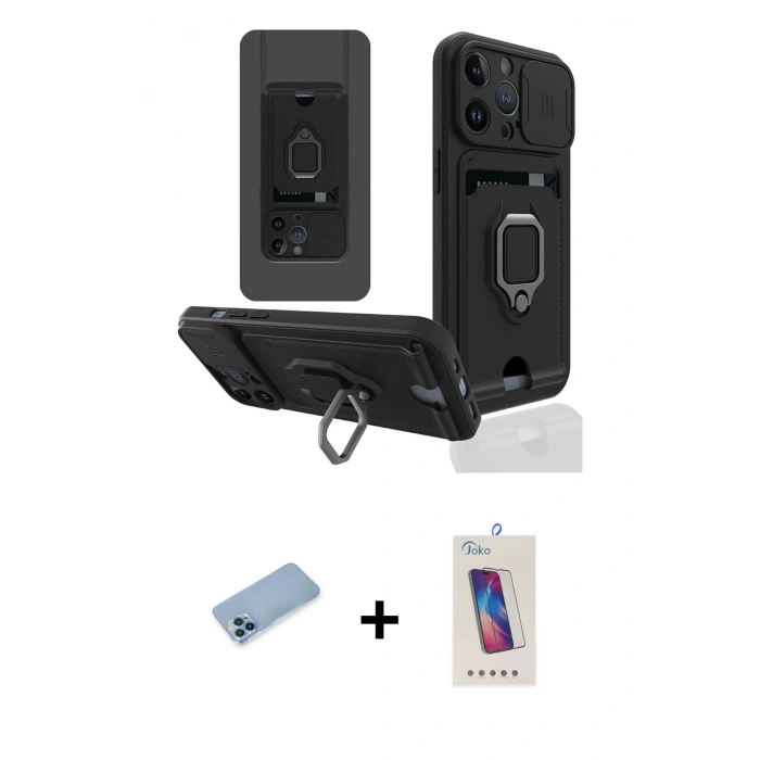MARSİLYAN™- iPhone 13 Pro Max Kılıf Vadi Form Prime - Siyah Joko 5D Cam + Shine Kamera Lens Koruma Cam - MI